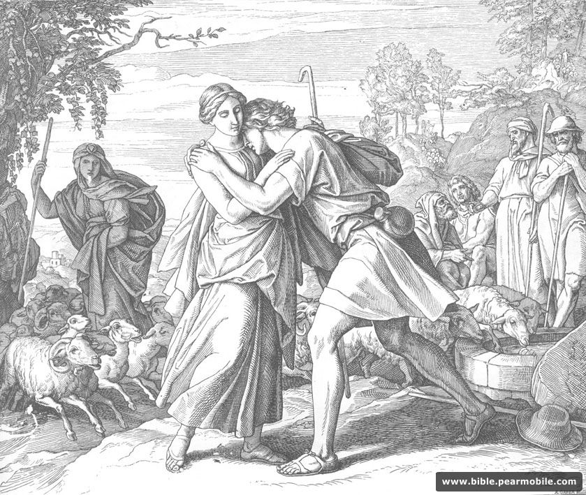 Ensimmäinen Mooseksen kirja 29:11 - Jacob and Rachel