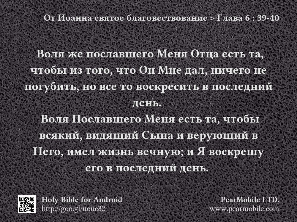 От Иоанна святое благовествование, Глава 6:39-40
